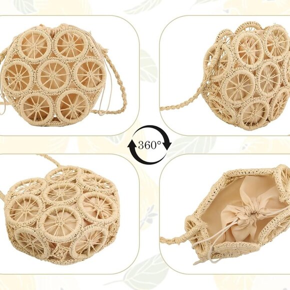 Versatile Hollow Lemon Straw Purse - Lightweight Crossbody Beach Bag for Summer - Picture 5 of 6